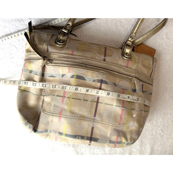 Coach Bag Poppy Glam Tote Tattersall Lurex Sequin Signature Metallic golden Sz-M - Picture 6 of 15